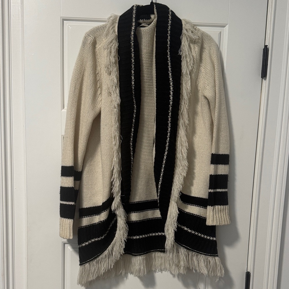 BB Dakota Black and Cream Fringed Cardigan